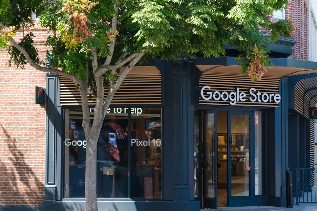 The Local Businesses Winning Right Now Aren't the Best — They're the Most Visible Google Store entrance in Los Angeles, showcasing trendy tech products and modern architecture.
